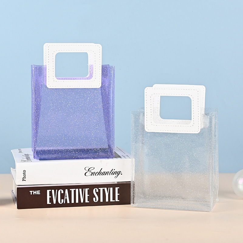High-grade thin flash transparent pvc handbag gift bag hand gift bag birthday wedding gift bag wholesale