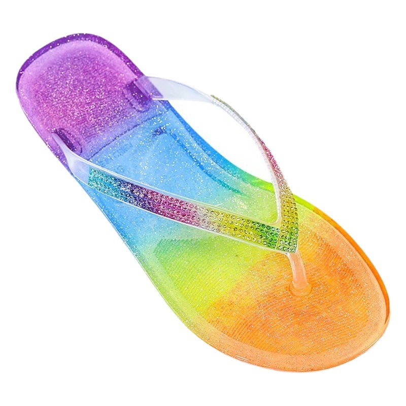 Herringbone slippers women's summer new diamond surface gradient sole Crystal student Korean fashion outdoor sandals wholesale
