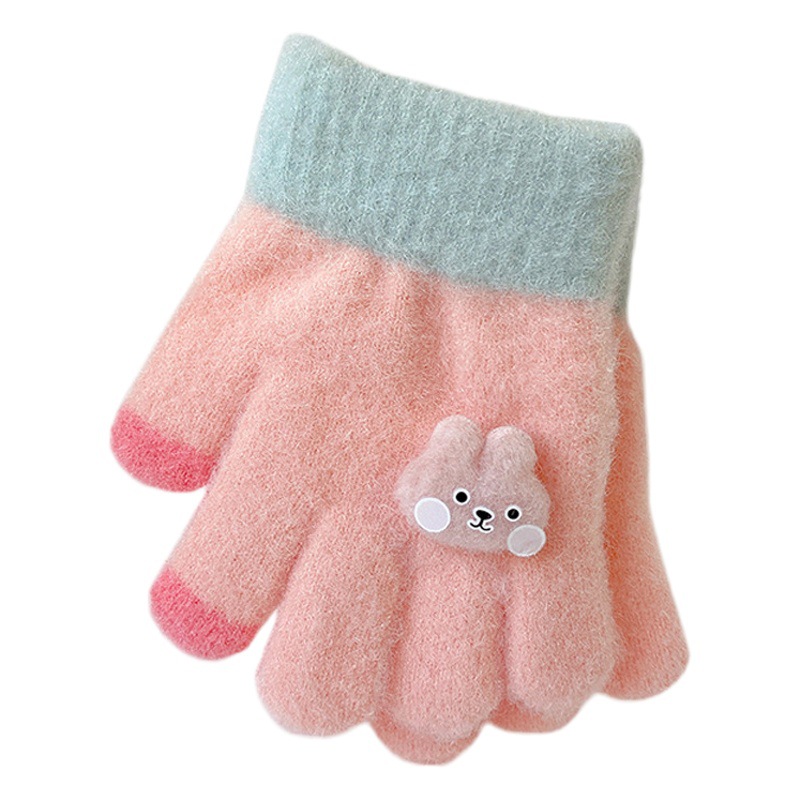 Korean Style Contrast Color Baby Warm Gloves Winter Cold-proof Thickened Children's Full Fingers Kids Boys and Girls Baby Five Fingers