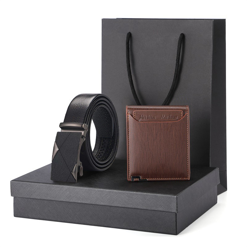 Picture of Gift Wallet Set Men's Belt Automatic Buckle Belt Top Layer Cowhide Business Cowhide Trousers Business Gift for Men