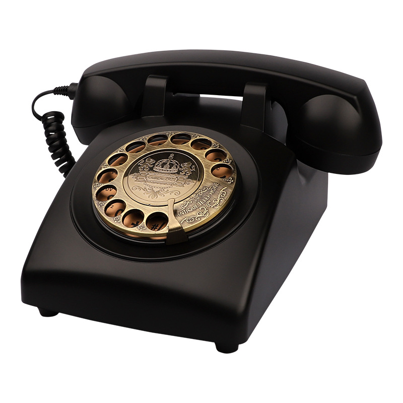 Picture of American Antique Telephone Rotating Classic Retro Machine Metal Mechanical Copper Ringtone Fixed Corded Telephone