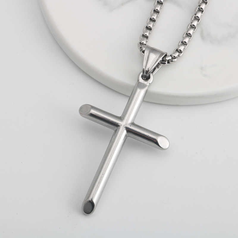 Picture of Korean and Japanese Style European and American Style Stainless Steel Cross Pendant Titanium Steel Unisex Necklace Long Sweater Chain Versatile