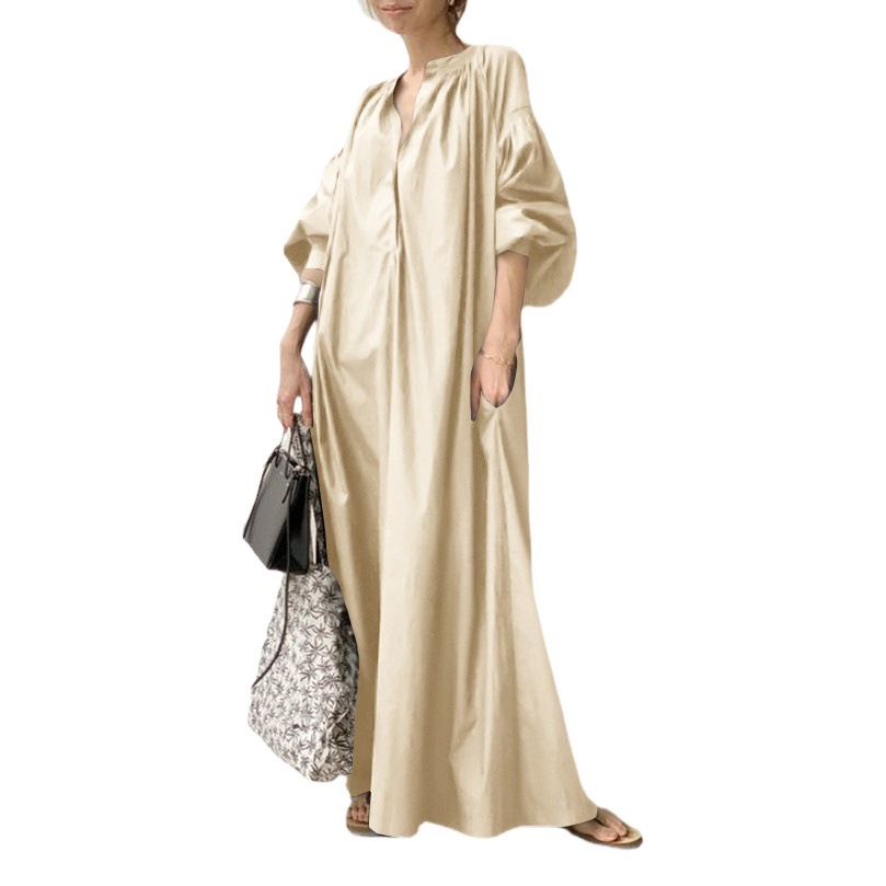 2025 Cross-border New Cotton and Linen dress Japanese Simple Loose Casual Long Dress plus size Women's dress