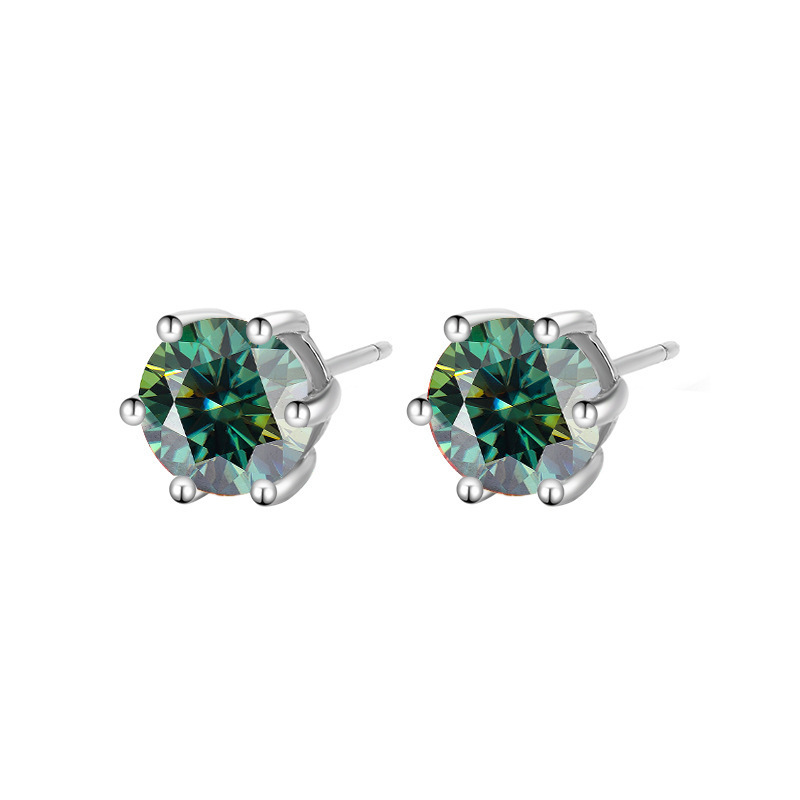 Picture of Source manufacturer S925 silver classic round green moissanite earring female Mori all-match diamond earring set decoration