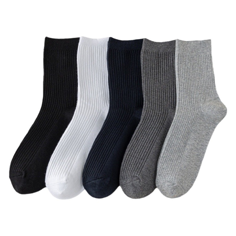 Socks men's mid-calf length socks autumn and winter double knitted socks breathable sweat-absorbent Business Sports spring and summer black men's solid color stockings