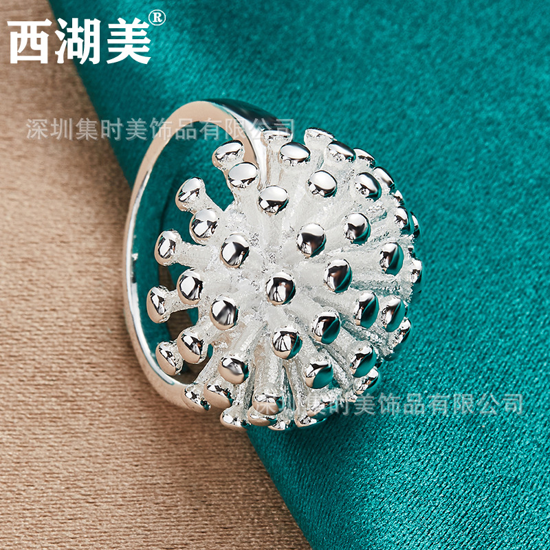 Silver fireworks coral ring women's fashion jewelry jewelry West Lake Beauty