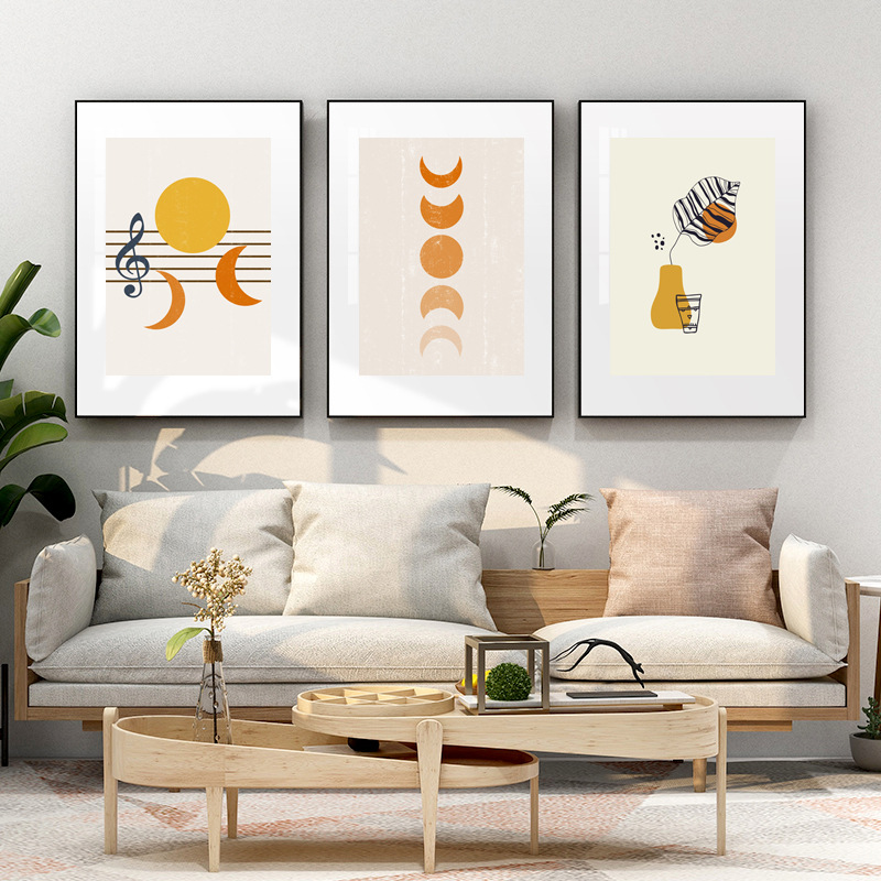 Simple Nordic Morandi sun and moon abstract line art living room decorative painting core modern sofa geometric bedroom