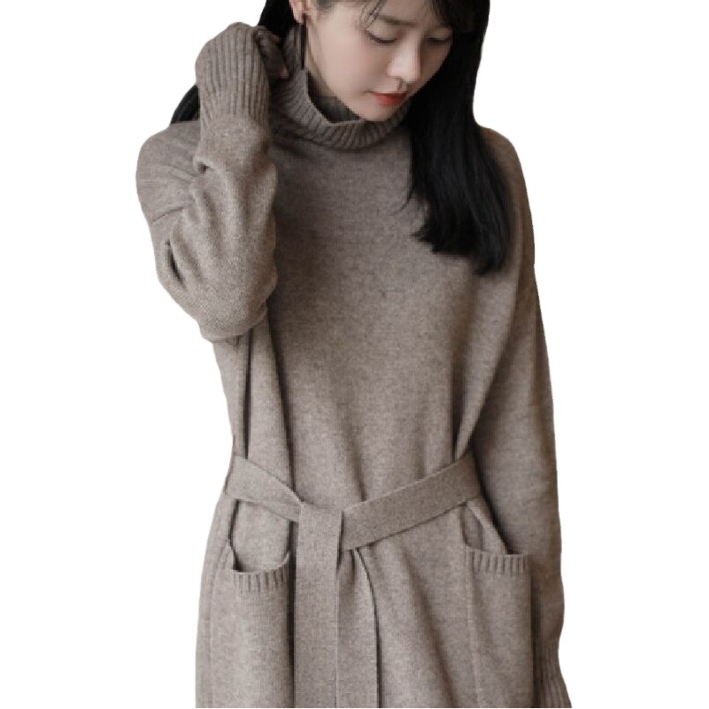 Turtleneck Knitted Dress for Women 2024 Autumn and Winter New Style with Coat Elegant Long Inner Bottoming Sweater Skirt
