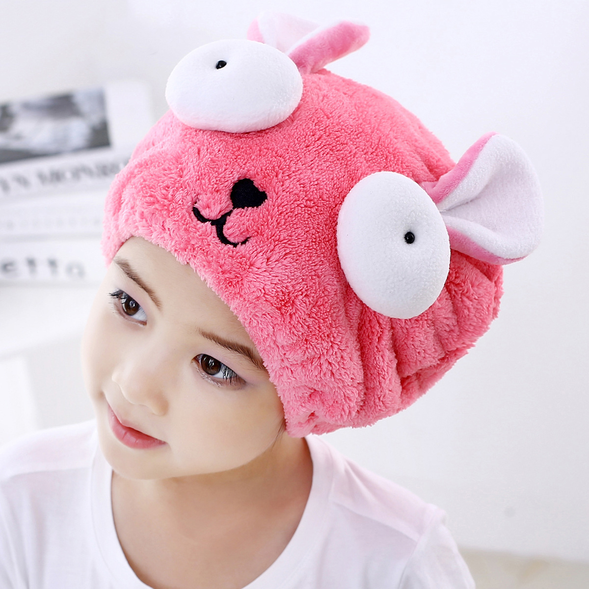 Picture of Creative hair drying towel shower cap cute cartoon coral fleece headscarf hair towel absorbent quick-drying hair drying cap for women