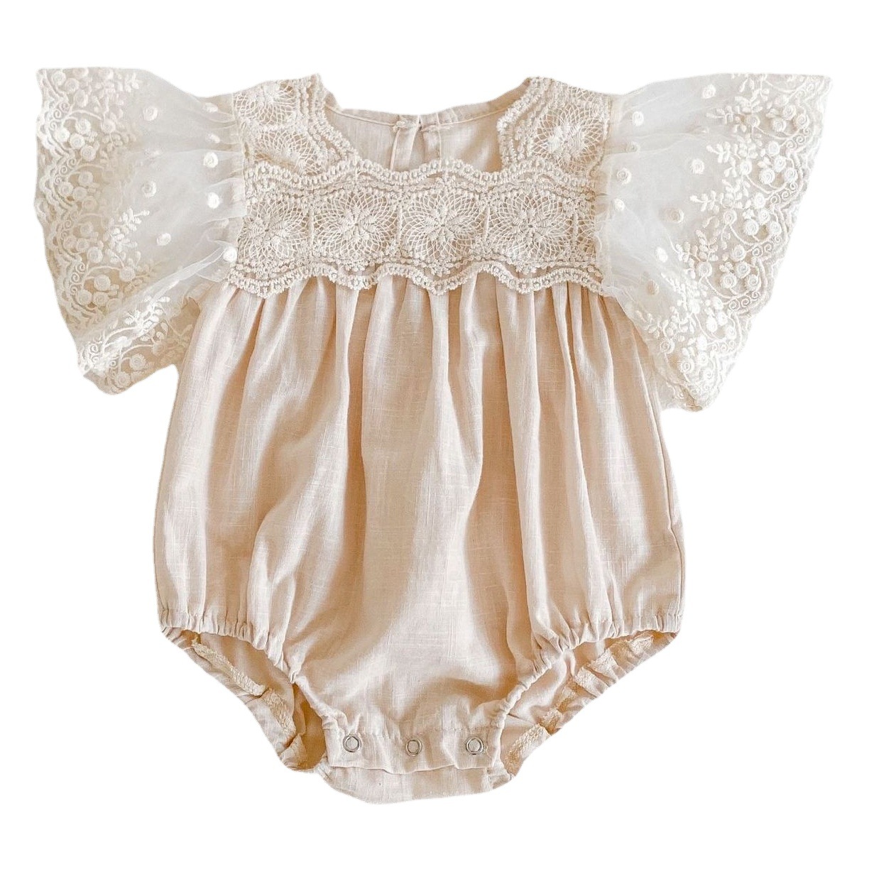 Ins 2025 New Summer Products for Infants and Young Kidsren, Baby Girls, Big Flying Sleeves, Lace Butt-Covering Jumpsuits, Rompers