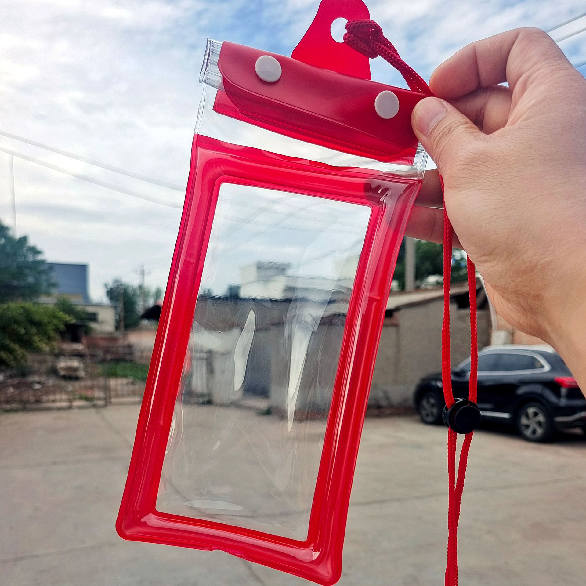 Picture of Cross-border Three Sealed Mobile Phone Waterproof Bag with Touch Screen, Swimming Air Bag, Rafting Halter, Waterproof Mobile Phone Case, Transparent