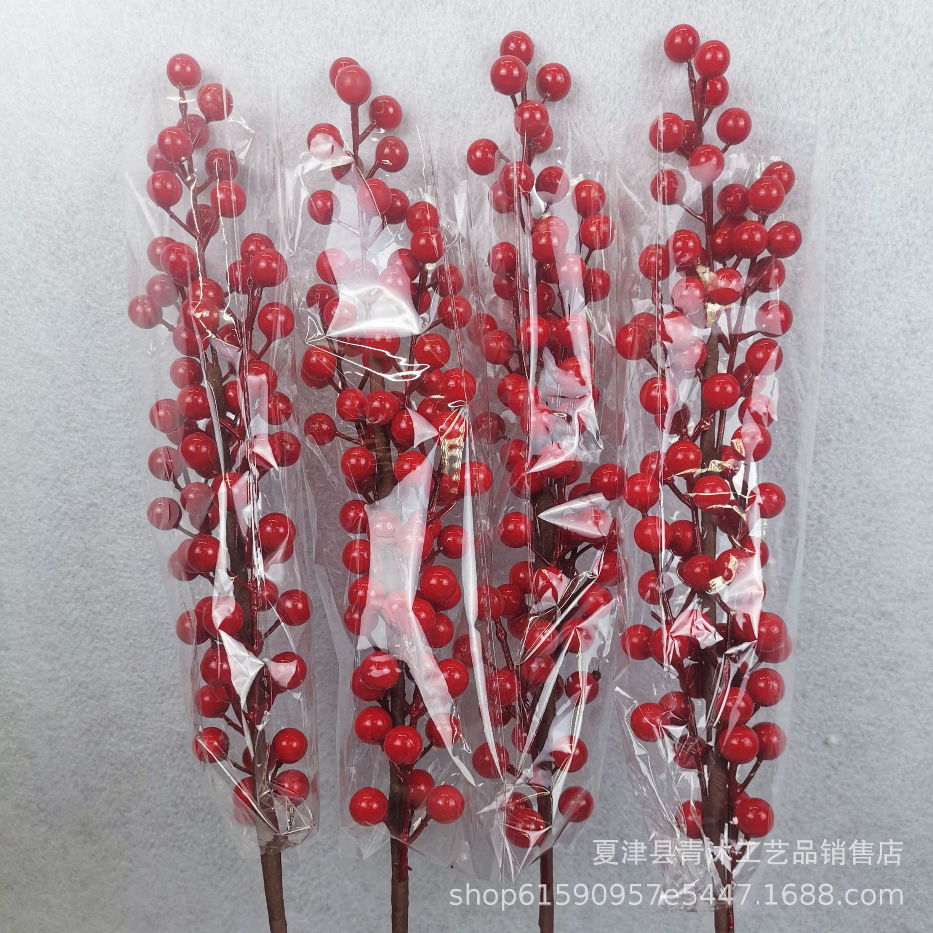 Picture of Factory wholesale multi-fork simulation red fruit fortune fruit Holly fruit Spring Festival decoration simulation flower blessing bucket accessories red fruit