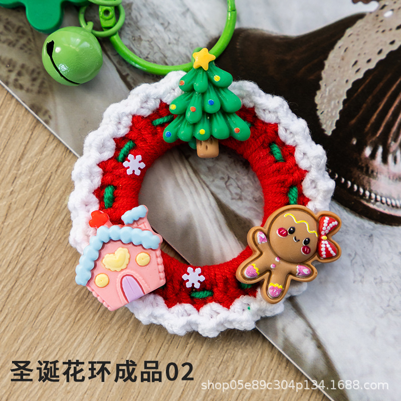 Picture of Christmas Wreath Keychain Pendant Wool Crochet Handmade Diy Crochet Hand Made Homemade