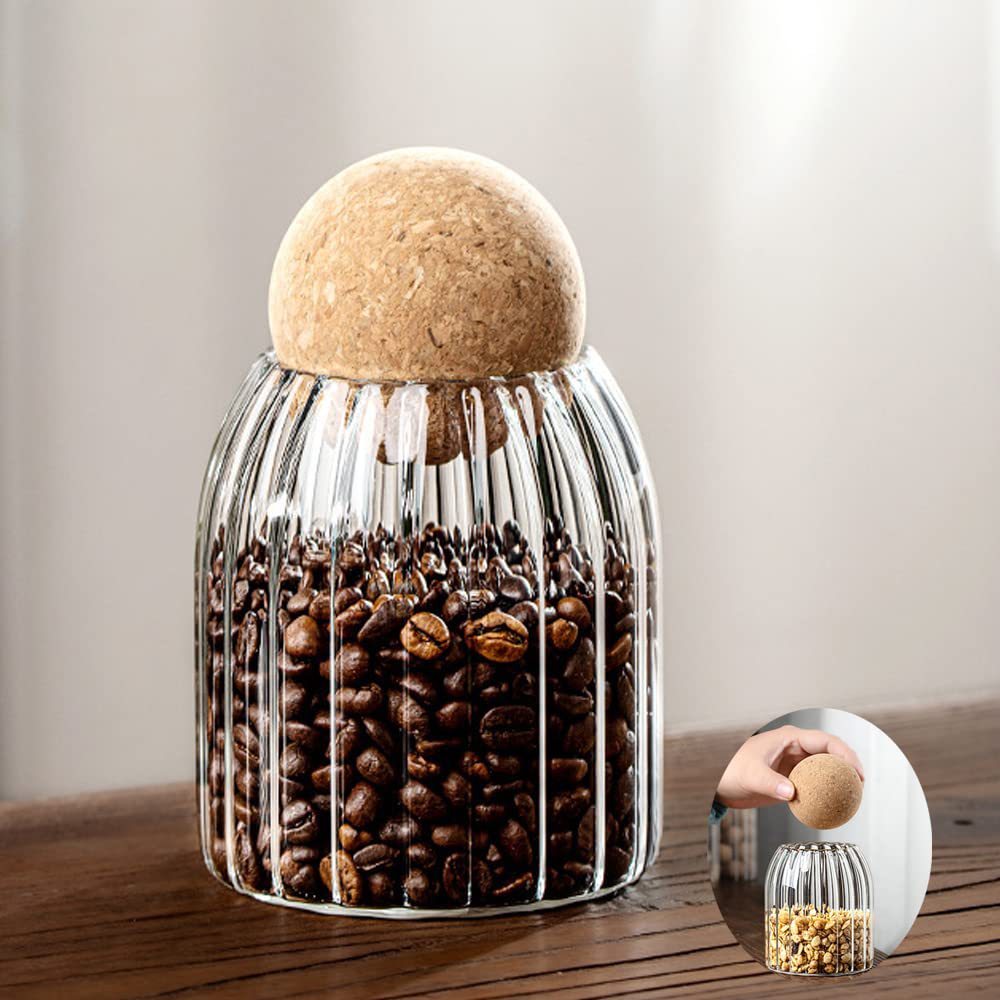 Picture of Light Luxury Transparent Round Glass Jar Cork Ball suit Sealed Jar Household Kitchen Storage Coffee Bean Storage Jar