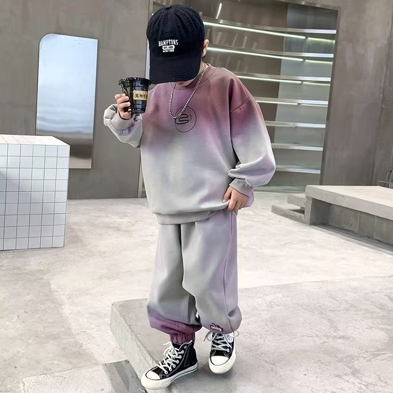 Picture of Boys' Trendy Brand Spring and Autumn suit Middle and Big Kids and Boys Color-matching Sweats Casual Western-style Children's Handsome Trendy Cool Children's Clothing