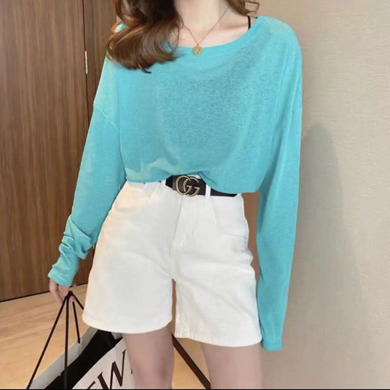 Picture of Blouse for Fat mm Women Thin Summer Korean Style Lazy Style Long-Sleeved Blouse Large Size Versatile Sun Protection Loose Ice Silk Lazy Style