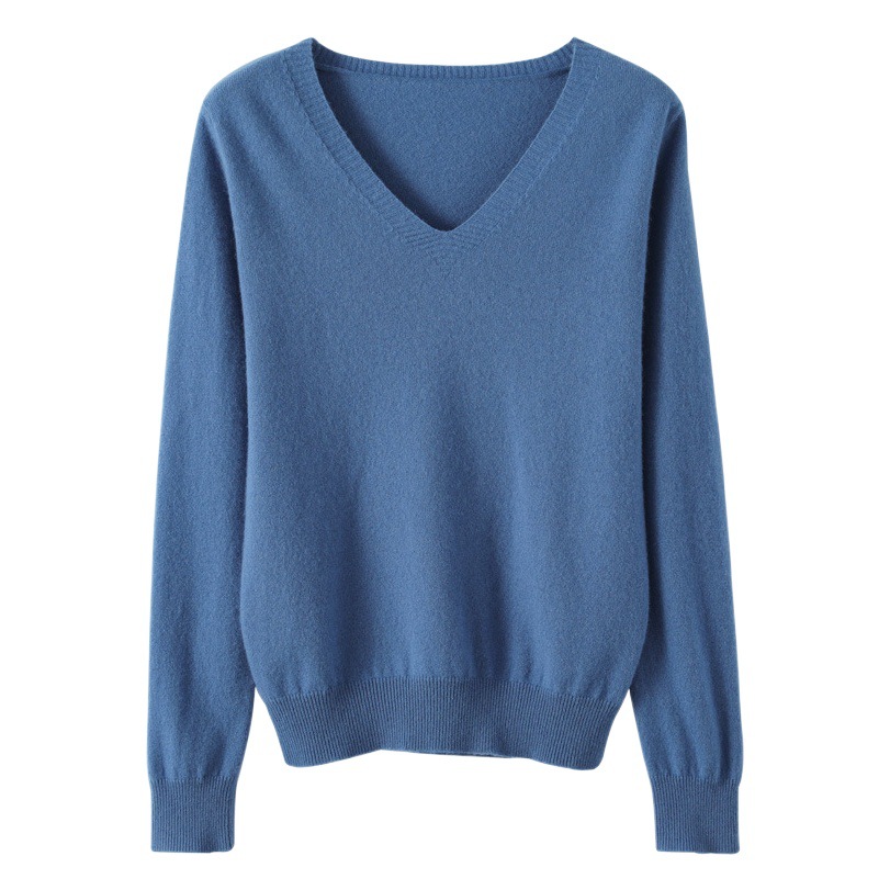 2025 Spring New Pure Color V Neck Knitted Bottoming Shirt Pullover Slimming Look Sweater Thin Style Western Style Inner Wear