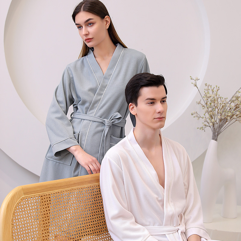 New Style Bathrobe for Women, Mid-Length, Water-Absorbent, Quick-Drying, Spring & Fall Thin, Men's Hotel and B&B Couple's Nightgown, Hot Spring Bathrobe