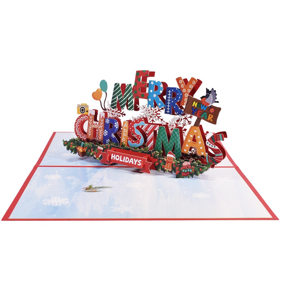 Picture of New Creative Amazon Cross-Border 3D Greeting Card Holiday Greetings Handmade Card Color Printed Christmas Lettering