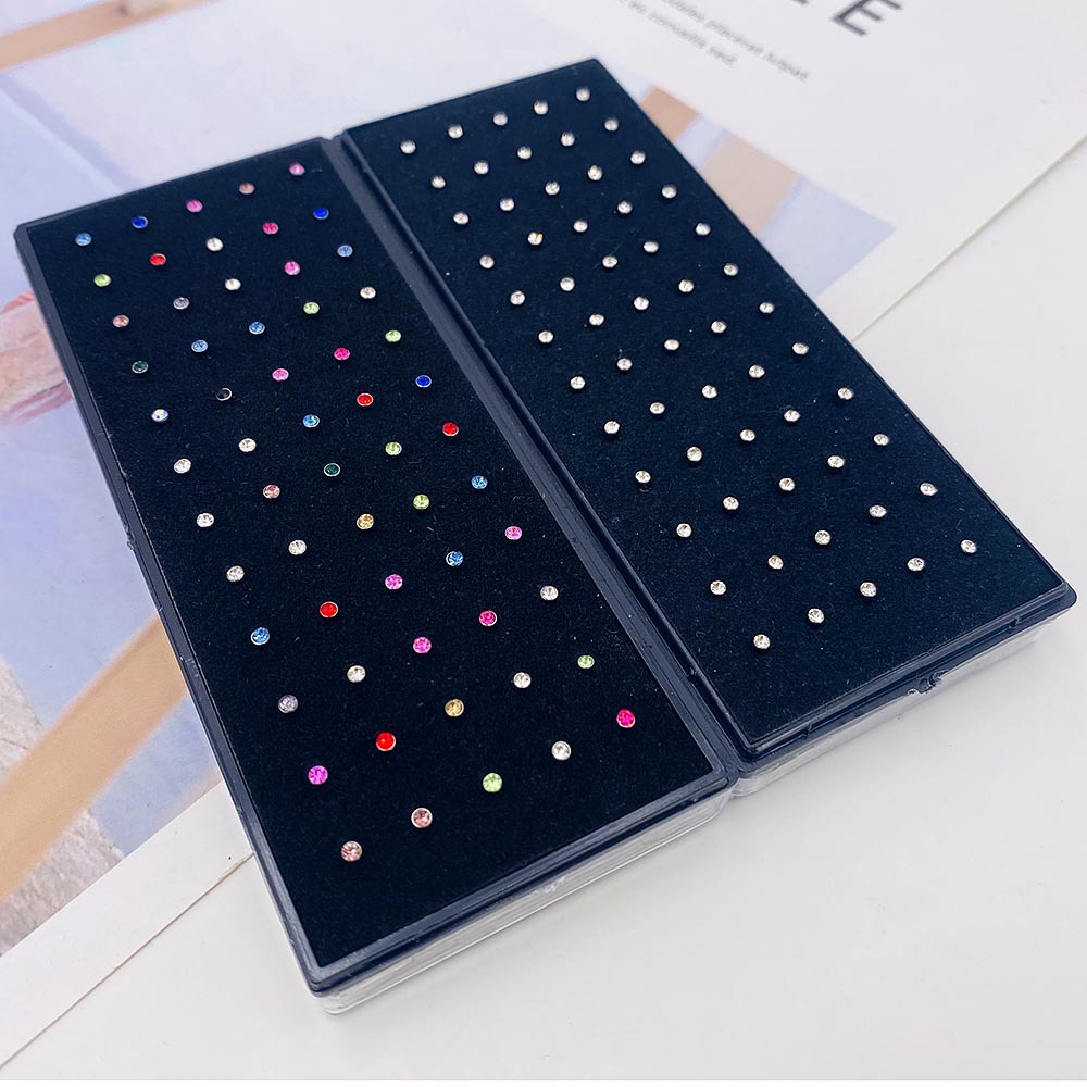 European and American Export Stainless Steel L-Shaped Nose Studs 60/Box 1.8mm Diamond-Encrusted Boxed Nose Rings Body Piercing Jewelry