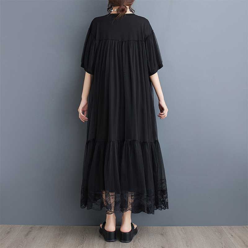 Picture of 2024 Summer New Korean Style plus size Loose Mesh Stitching Mid-length Fashionable Slim dress