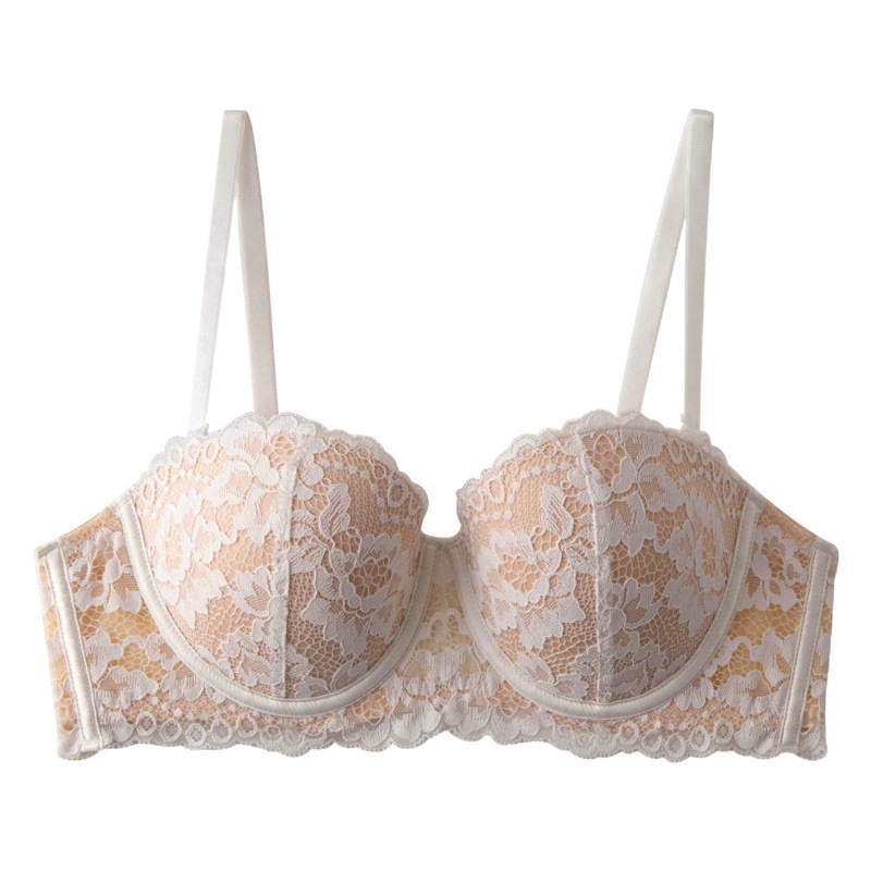 French Style Sexy Lace Push-up Half Cup Bra Soft Steel Ring Adjustable Underwear Women's Upper Thin Lower Thick Thin Bra