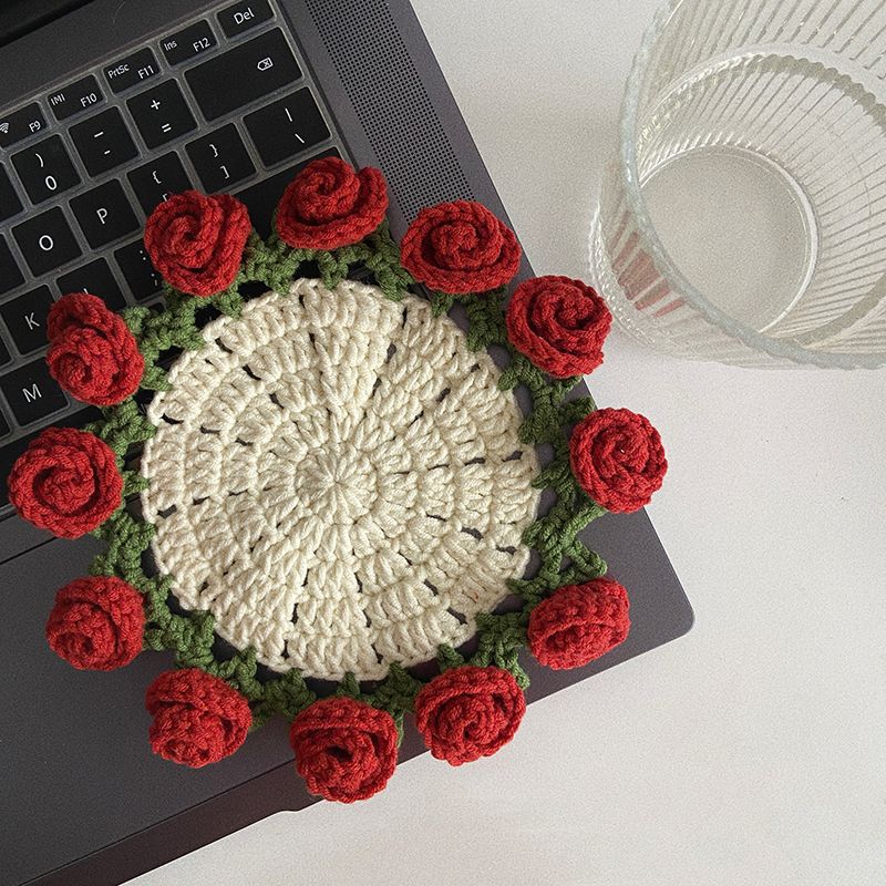 Rose Flower Lily of the Valley Handmade Wool DIY Mini Bouquet Coaster Material Package Crocheted Sunflower Sunflower