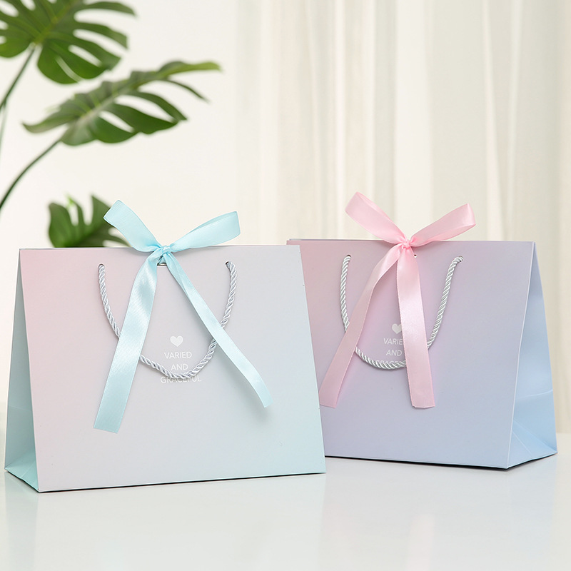 ins style two-color gradient gift bag clothing store handbag spot packaging bag ribbon bow paper bag