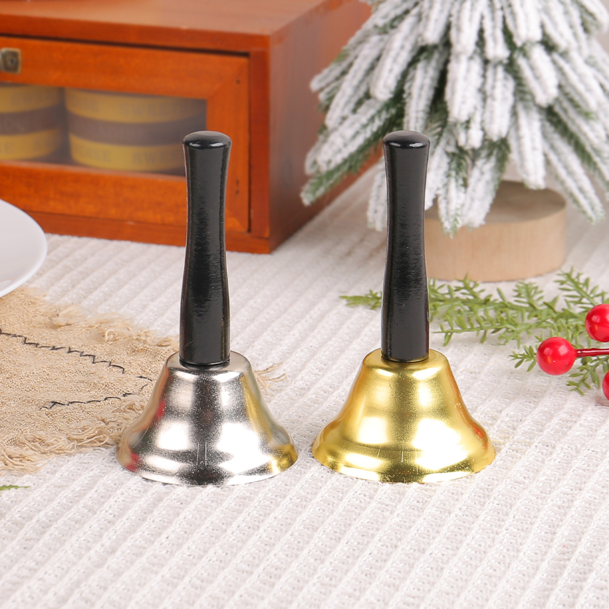 Christmas old man wooden handle hand bell gold and silver Christmas bell decoration supplies class order summons bell