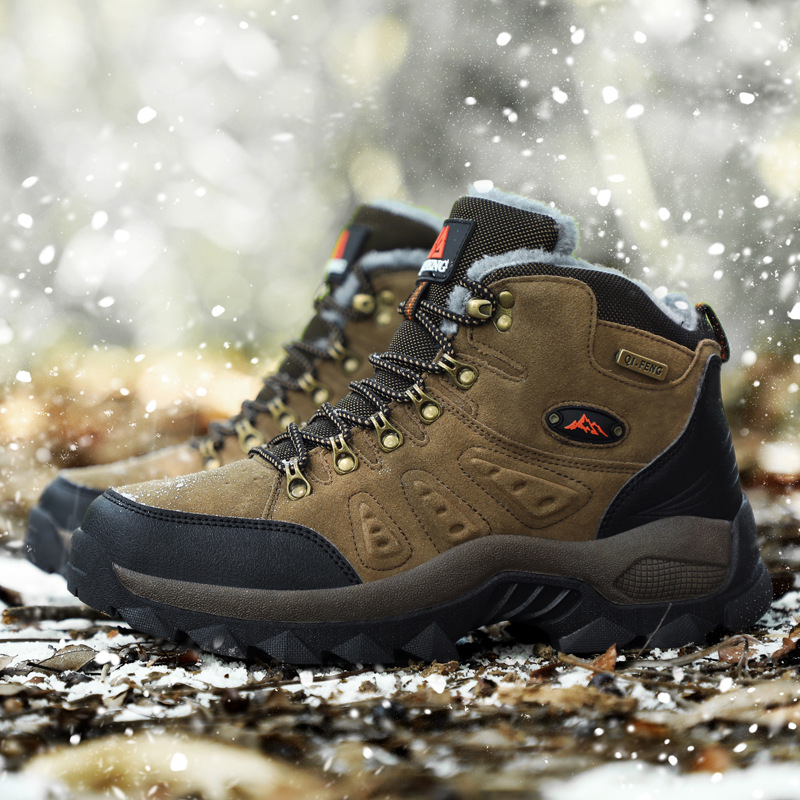 Outdoor Casual Shoes Plus Velvet Snow Boots Leather Cross-Border Large Size Winter High-Top Hiking Shoes Plus Cotton to Keep Warm for Couples