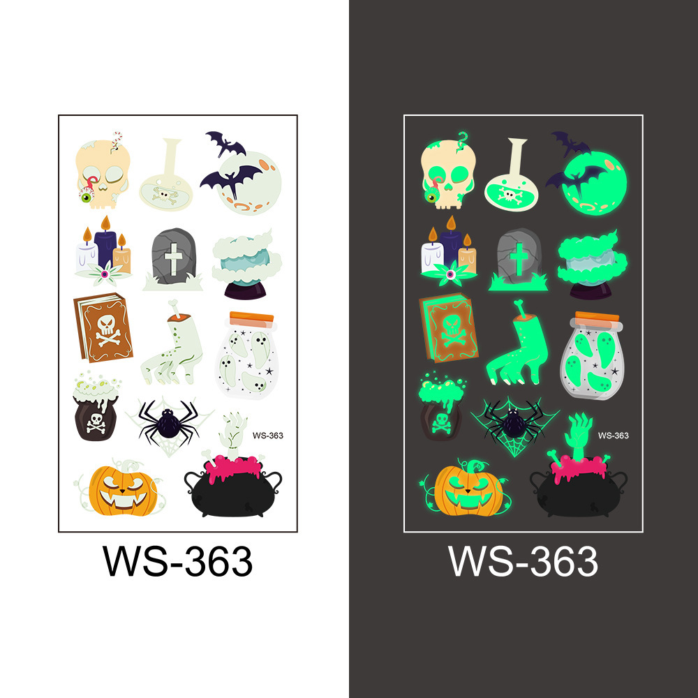 Picture of Cross-Border New Halloween Tattoo Stickers Waterproof and Sweat-Proof Long-Lasting Fluorescent Green Luminous Children's Cartoon Face Tattoo Stickers