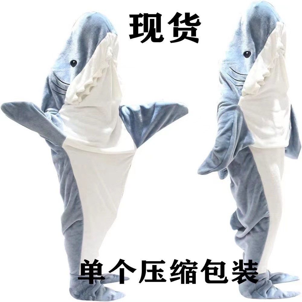 Picture of Cross Border Shark Sleeping Bag Adult Hoodie Sleeping Bag Flannel Home Clothes Loose One-piece Pajamas Shark Nightgown
