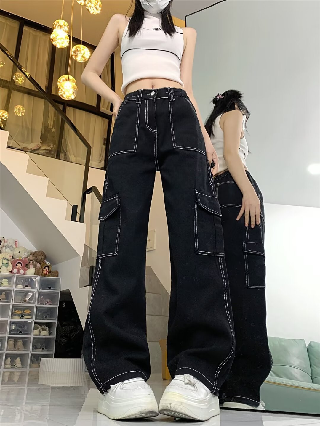 Jeans women's straight tube loose spring and autumn 2024 new high waist slim small wide leg overalls a generation of hair