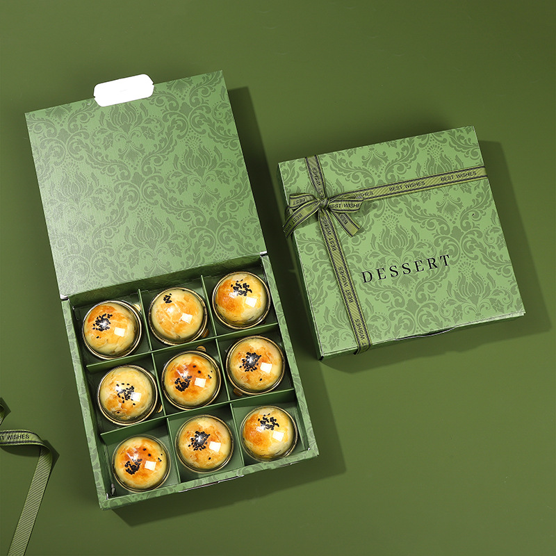 Picture of 2025 Mung Bean Sorbet Packaging Box Gift Box Mid-Autumn Flip-Top Egg Yolk Crisp 9-Square Grids Ice Skin Mooncake Pastry Box