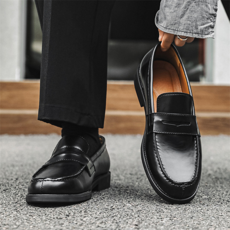 Slip-on Loafers Black Derby Shoes Men's Lazy Business Dress Casual British Style Leather Shoes 14532-J