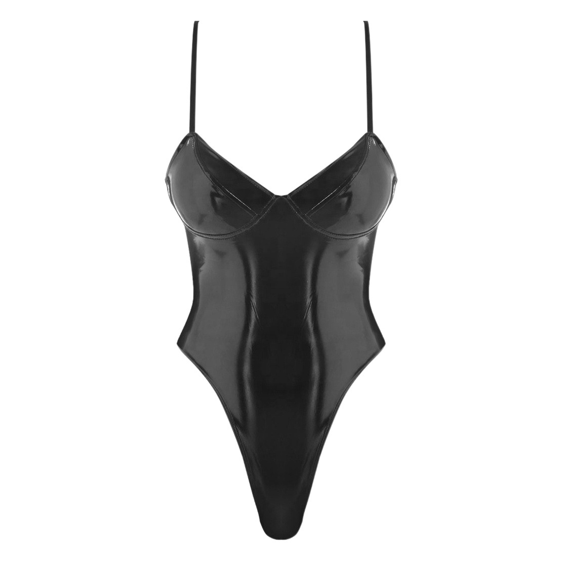 European and American foreign trade sexy underwear patent leather sexy hollow one-piece skirt role-playing sexy pajamas wholesale