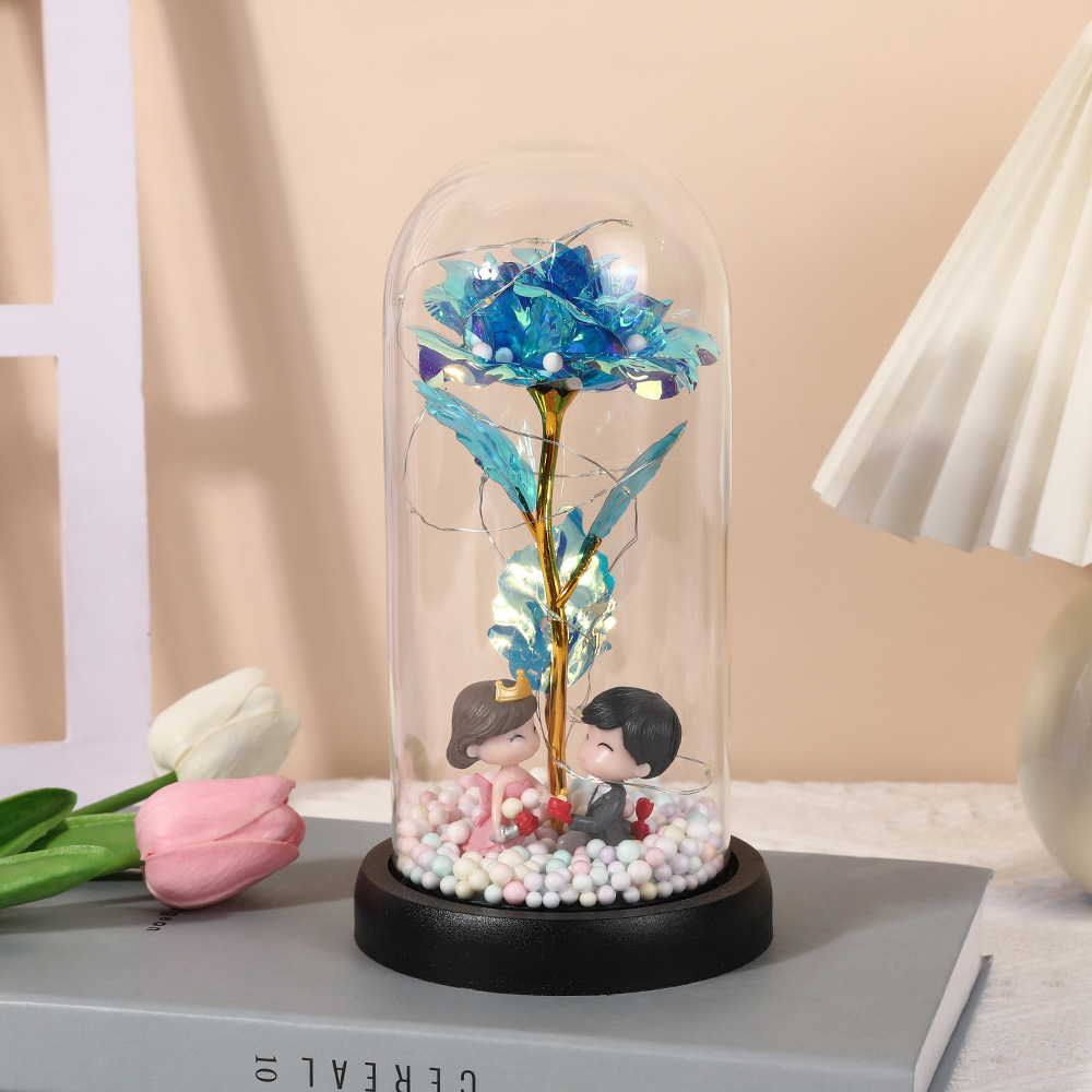 Picture of Valentine's Day Eternal Flower Glass Cover Finished Product Valentine's Day Doll Rose Gold Foil Flower Gift Ornament Birthday Gift