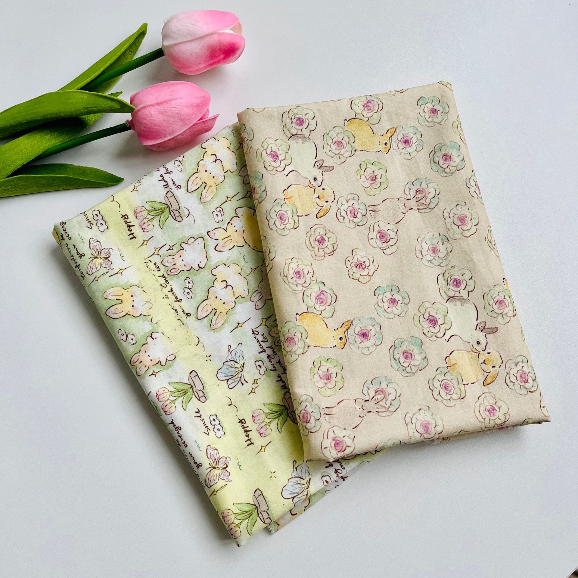 100% Cotton 60-Count Digital Printed Fabric Bunny Pattern for Bags, Dresses, Shirts, Cotton Fabric, Digital Printed Cotton Fabric
