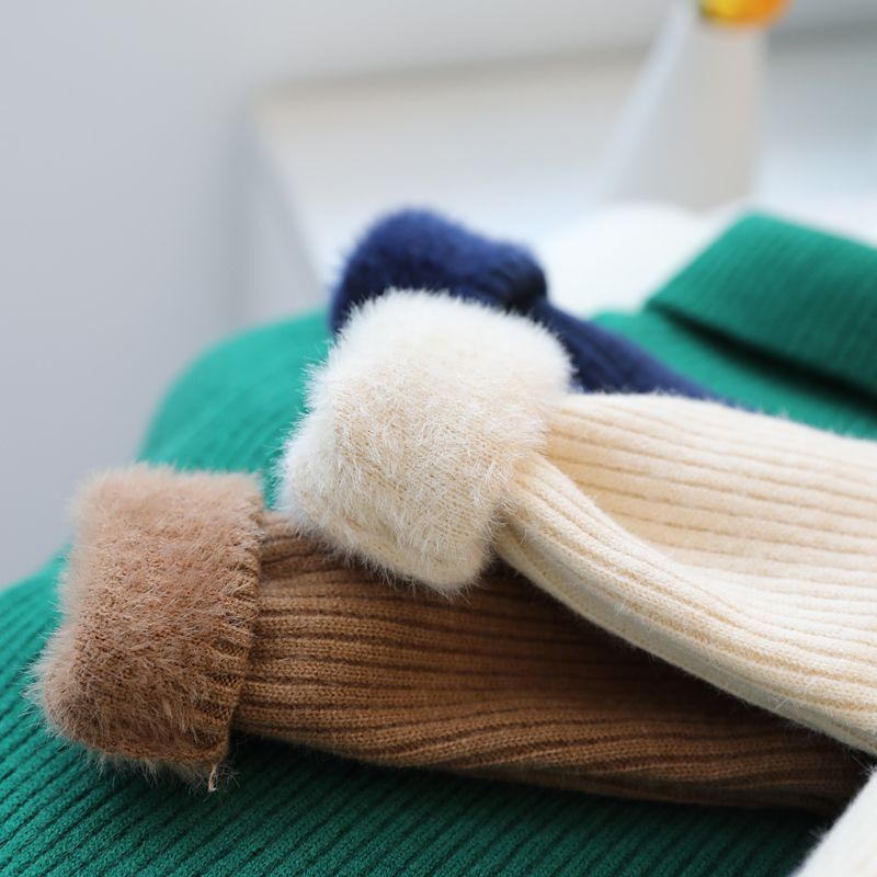 Picture of [in stock boys' one-piece velvet sweater children's semi-turtleneck sweater girls white fleece-lined thickened wool low