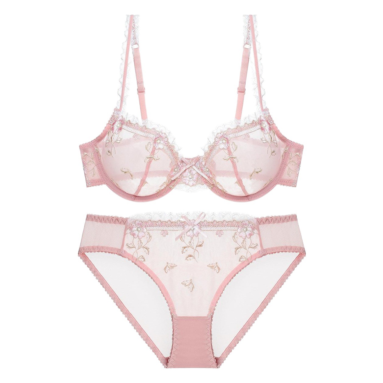 European and American Sexy Lingerie, Ultra-Thin See-Through Embroidered Lace Bra, Large Breasts, Anti-Sagging, Large Size Underwear