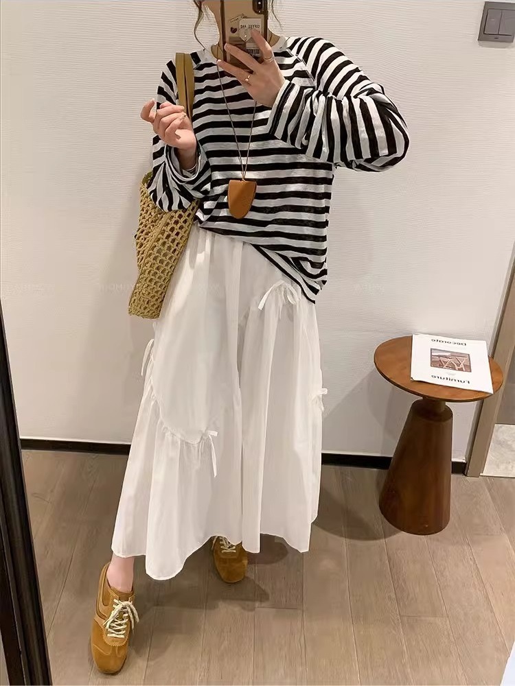 Contrast Color Stripesd T-Shirt Women's Long-Sleeved 2025 Summer New Clothes Casual Loose Thin Sun Protection Clothing Blouse Top