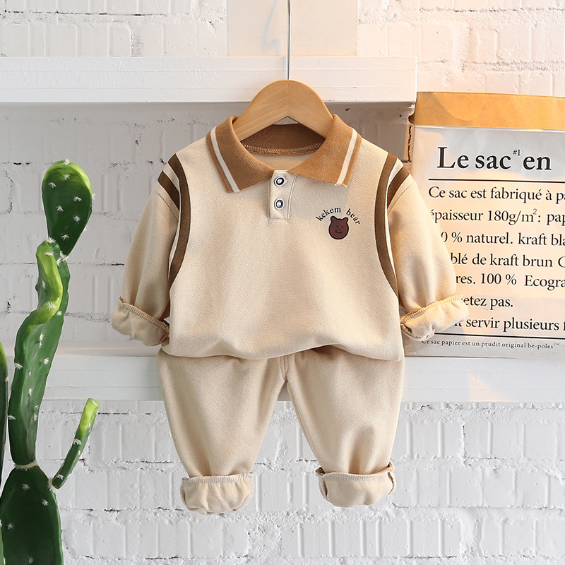Picture of Children's suit 2024 spring new children's sweater two-piece cartoon lapel boys autumn suit girls suit