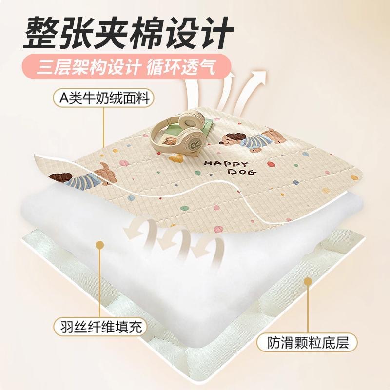 Picture of Milk Velvet Bed Cover Three-Piece Set, Class a Maternal and Infant Grade, Autumn and Winter Single Quilted Non-Slip Bed Sheet, Coral Velvet Kang Cover, Thickened