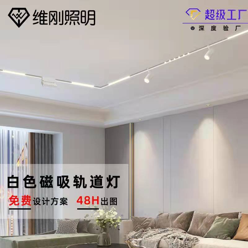 Ultra-Thin White Magnetic Track Light Embedded Main Light Track Light Magnetic Surface Mounted Spotlight Zhongshan Lamps