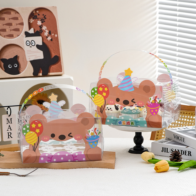 Happy Children's Day Little Bear Transparent Suitcase Cupcake Happy Growth 61 Dessert Packaging Box