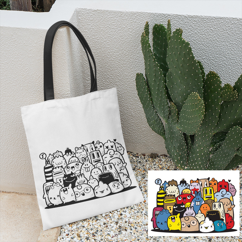 Picture of Amazon new diy coloring canvas bag graffiti cartoon hand-painted bag student bag women's shoulder bag canvas bag