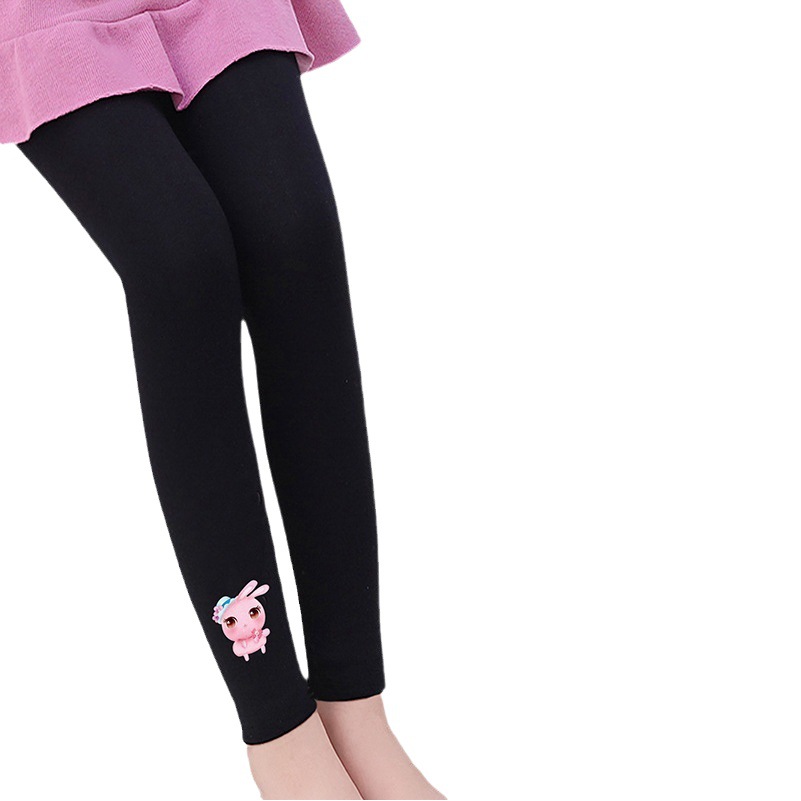 Children's leggings autumn and winter pure cotton brushed casual pants female baby solid color cartoon thin outer pants