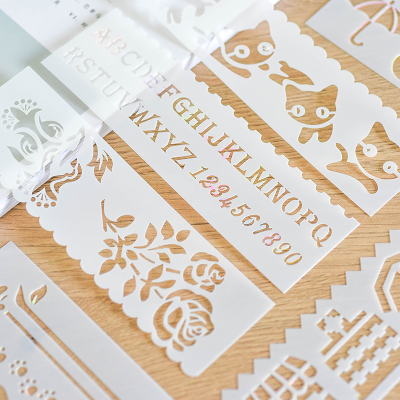 Four Seasons Pomelo Long Strip Series Drawing Ruler Multifunctional Hollow Lace Ruler Filling Template Children's Hand-copied Newspaper 8 Selection