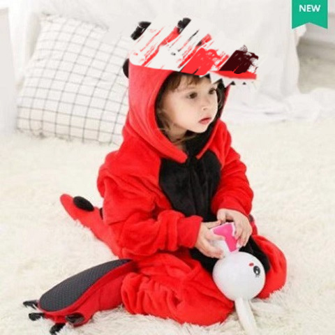 Picture of Cross-Border Flannel Adult and Children Dinosaur One-Piece Pajamas Animal Dinosaur One-Piece Pajamas Parent-Child Home Performance Clothes