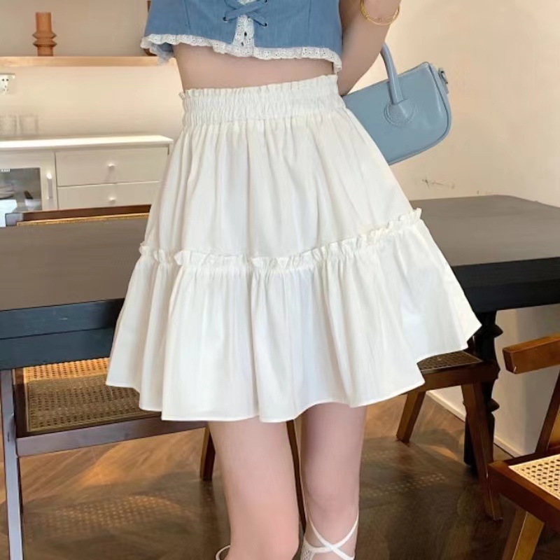 Summer Thin Skirt Women's Summer Small 150 High Waist A- line Short Skirt Pleated Skirt Umbrella Skirt White Impervious Skirt